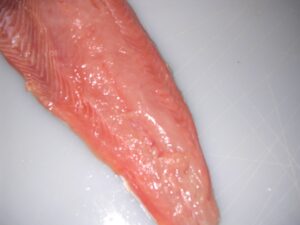 תולעי אניסאקיס שקשים להבחנה על בשר דג הסלמון